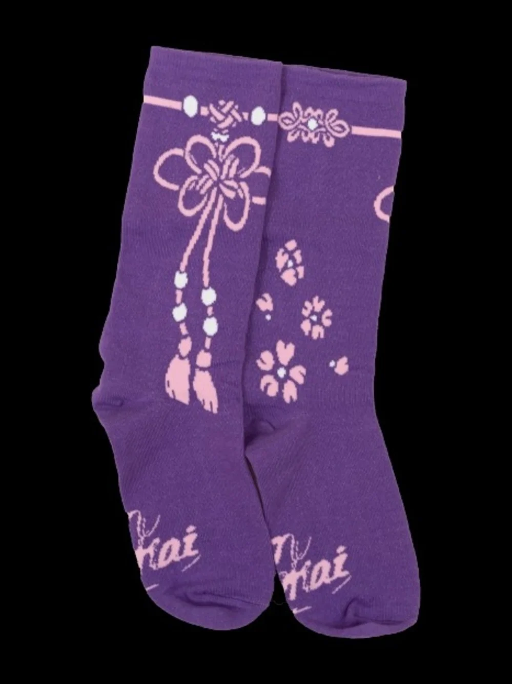 Iron Yokai Purple Floral Japanese Lucky Knot Crew Socks